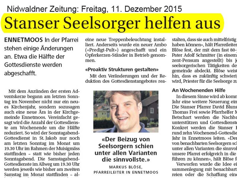 Stanser Seelsorger helfen aus